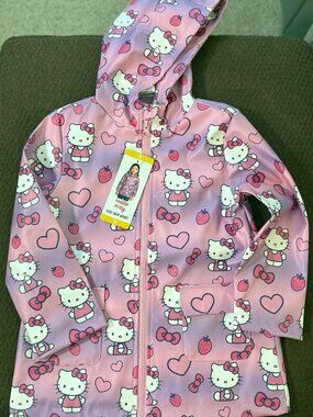 Hello Kitty Rain Jacket Girls Size 5 Pink Hooded Waterproof Coat NWT